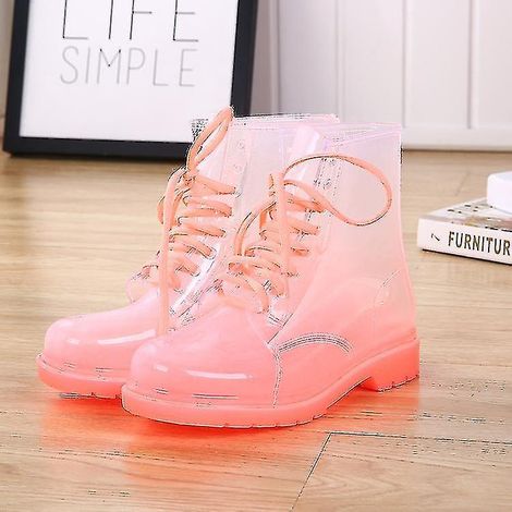 Damen-Regenstiefel, versandkostenfrei, zum Schnüren, wasserdicht, transparent, bonbonfarben, für den Außenbereich, Größe 36, rosa.