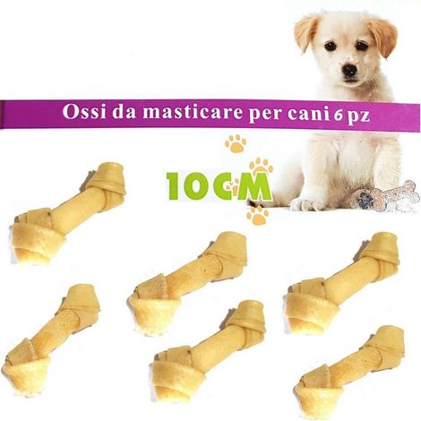 TrAdE Shop Traesio - Kit 6 Ossa Cane Da Masticare Pelle Bovino Osso Cani 10cm Snack Annodato Igiene -