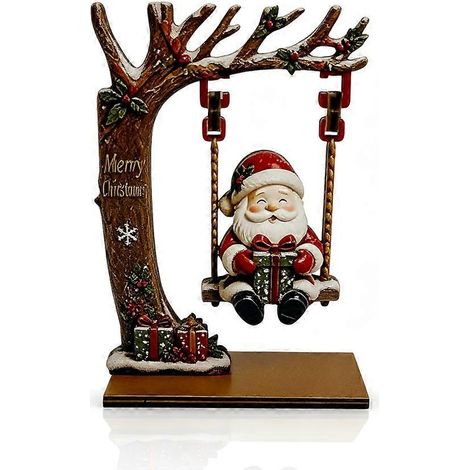 Décoration de table en bois représentant une balançoire de Noël, le Père Noël, un bonhomme de neige et un renne. Décoration festive pour les fêtes de fin d'année à la maison. (1/4)