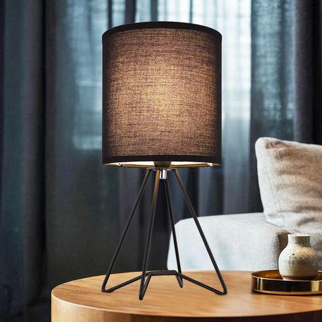 Tischleuchte Textilschirm Nachttischlampe schwarz Beistellleuchte Modern, Metall, E14 Fassung, DxH 16x34,5 cm