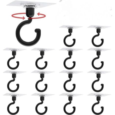 15 Pièces Crochet Adhésif Plafond Crochet Adhésif Rotatif à 360°Crochet Plafond Sans Trou avec Raclette Convient pour Salles de Bains Cuisines,Maximum 3KG(Noir)
