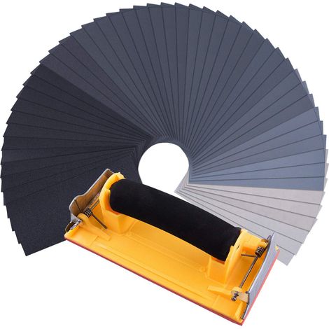 48 Pièces Assortiment de Papier de Verre Sec à l'Eau Grain 120 à 7000 Feuilles Abrasives avec Ponceuse à Bloc de Ponçage 9 x 3,6 Pouces Papier de Verre (1/5)