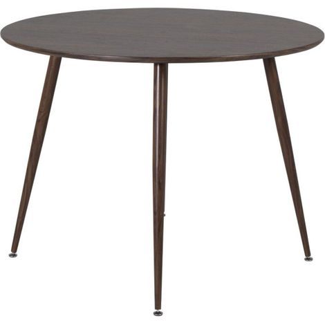 Paris Prix – Table à manger ronde 100cm – Noyer MDF – Piètement acier – Jusqu'à 4 couverts – Design moderne (1/5)