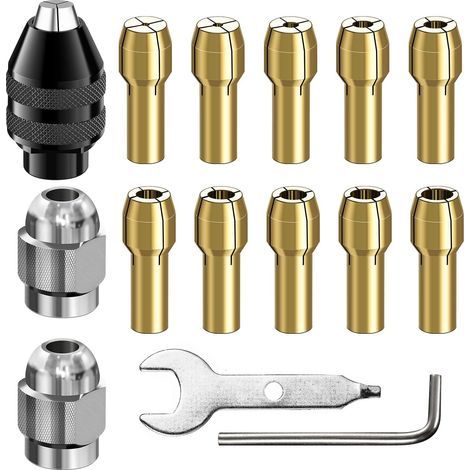 4486 Multi Chuck Set 15pcs,Kit d'écrou à collet,Accessoire d'outil rotatif de change rapide sans clé de remplacement de 0,8-3,2 mm compatible avec Dremel 3000 4000 7700 8200(M7x0,75 mm de long) (1/5)