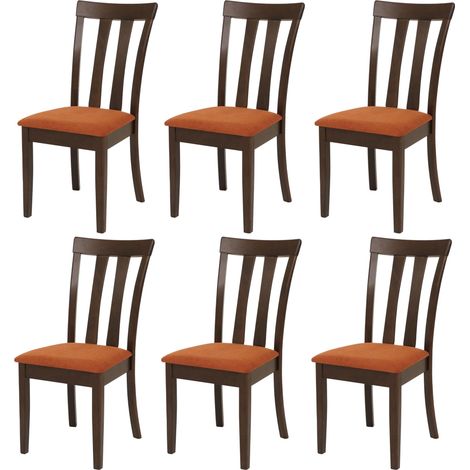 Lot de 6 chaises de salle à manger HWC-G46, chaise de cuisine, tissu/textile, bois massif- piètement foncé, orange (1/5)
