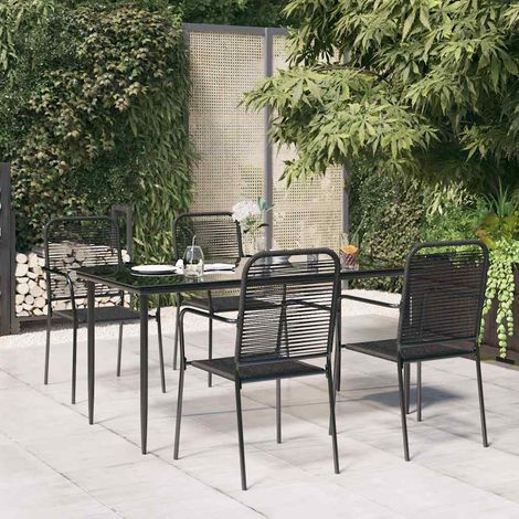 Salon de jardin 5 pcs - Mobilier de jardin - Ensemble Table à manger + 4 chaises Noir Corde de coton et acier Chic-160261 (1/5)