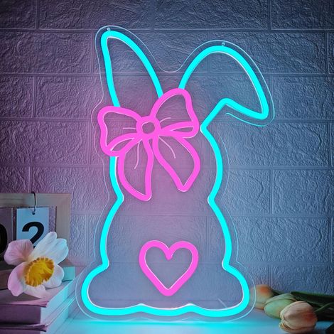 Enseignes lumineuses néon de Pâques : Nœuds lumineux néon, Décoration murale pour la chambre et le salon, Maison et bureau (1/5)