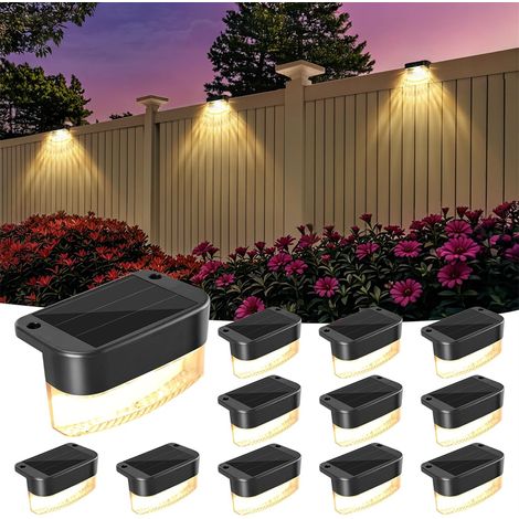 Lot de 24 appliques murales solaires à lumière chaude, imperméables, pour clôture extérieure, patio, cour et balustrades de piscine (1/5)
