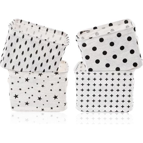 Paniers de Rangement en Tissu, 4 Petits Paniers Carrés Pliables en Toile, Boîte de Rangement Pratique Corbeilles
