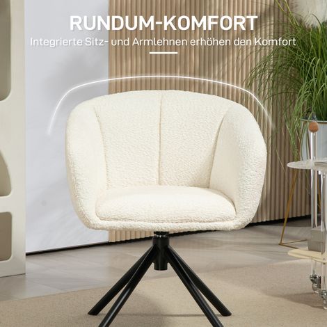 Fauteuil rotatif, coque rembourrée confortable, revêtement douillet, blanc crème, capacité jusqu'à 120 kg (1/4)