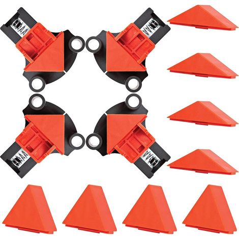 Lot de 4 Pinces d'Angle pour Travail du Bois - 4 Pinces à Angle Droit à Régler à 60, 90 et 120 Degrés - Kit de Serrage d'Angle pour le Perçage, et la Fabrication d'Armoires et de Cadres (1/5)