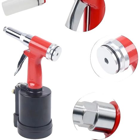 Pistolet à riveter pneumatique, Design efficace, Compatibilité polyvalente, ROUGE (1/2)