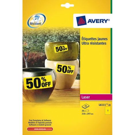 Etiquette plastique Avery-Zweckform L6111-20 210 x 297 mm film de polyester jaune 20 pc(s) fixation permanente (1/5)