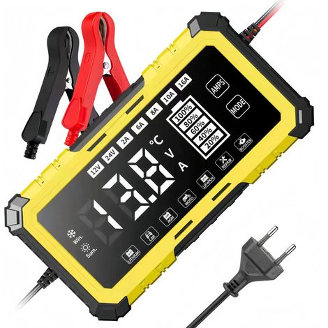 SWT-1608 JauneChargeur de batterie automobile 12 V/24 V/15 A pour batteries au plomb-acide au lithium-fer-phosphate, chargeur 12 V compatible avec les batteries au plomb-acide (1/4)