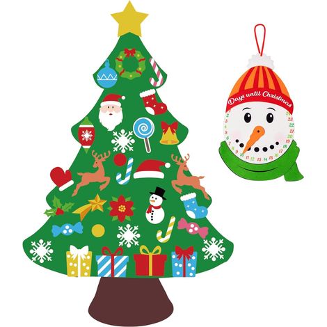 1 Kit sapin de Noël en feutrine, 33 décorations à découper, calendrier de l'Avent bonhomme de neige, décoration murale pour enfants (1/5)