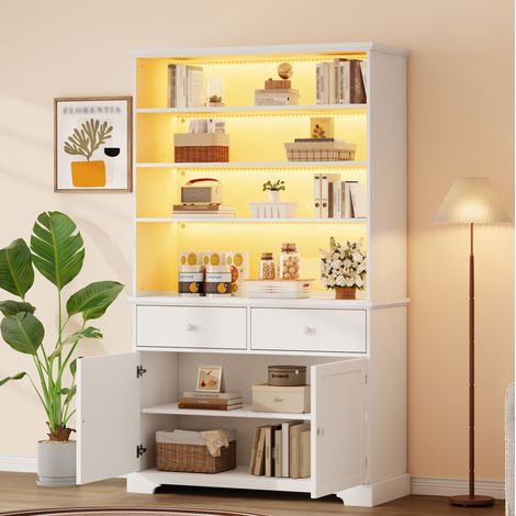 MEUBLIV Vitrine 100 x 38 x 170 cm blanche – LED, 2 tiroirs, 2 portes, rangement (1/5)