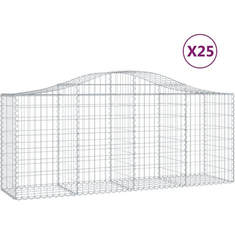 Cestas de gaviones Muro de contención arqueado Valla de jaula 25 piezas 200 x 50 x 80/100 cm Hierro galvanizado Plata 020040686