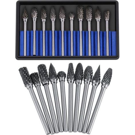 Fraise 10 pièces lime rotative en acier au carbure de tungstène ensemble de fraises 3mm tige 6mm diamètre de coupe Double-CET