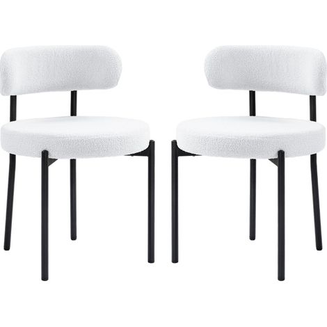 Set 2 sedie da pranzo, rivestimento effetto pile, imbottite, gambe in metallo, bianco crema (1/5)