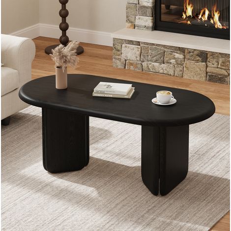 Ovaler Couchtisch aus MDF in Schwarz 99 x 50 x 40 cm bis 40 kg belastbar OKWISH (1/5)