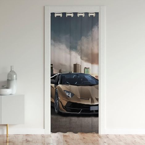 Race Voitures Rideau de Porte 86x203cm Speed Sports Voitures pour Chambre Salon Rideaux Exterieur d'entrée Voitures Extreme Sports Gold Automobile Rideau Occultant Rideaux - 86L X 203H cm (1 Panneaux) (1/5)