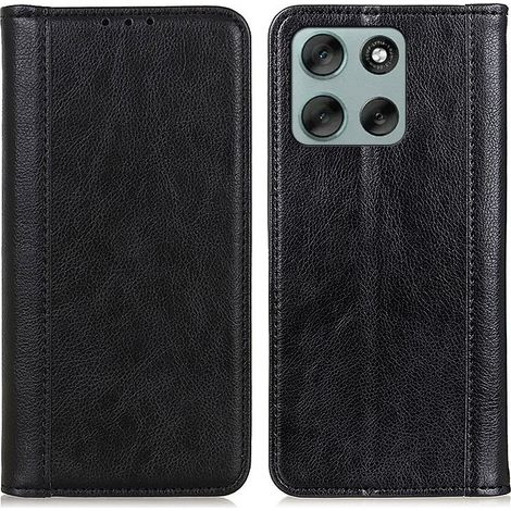 Custodia a libro per Motorola Moto G56 5G, in pelle spaccata, nera (1/5)