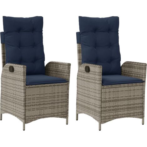 Reclining Garden Chairs 2 pcs with Cushions Grey Poly Rattan vidaXL