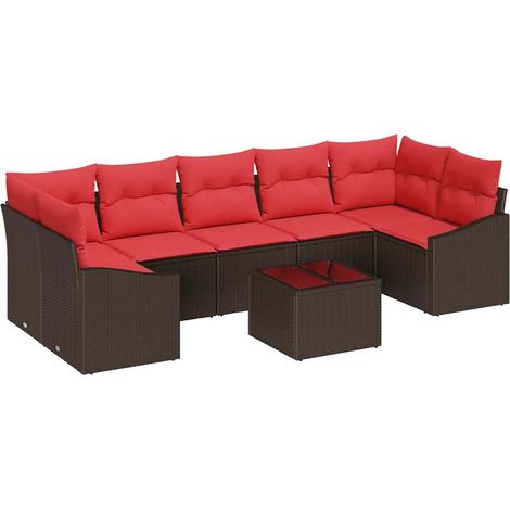 Sofa Set 8 pcs 7-Seater Brown and Red Poly Rattan vidaXL (1/5)