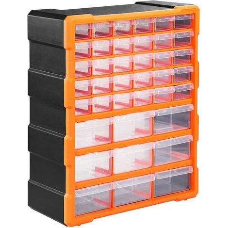 Organiseur 39 tiroirs Boîte de rangement extensible avec étiquettes Casier à vis outils petites pièces Maison atelier