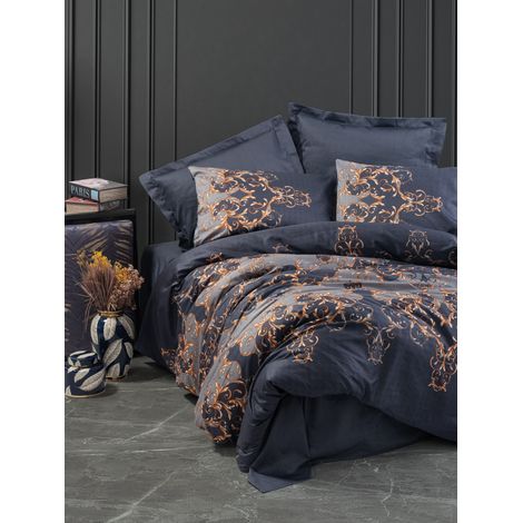 Housse de couette, housse de couette, linge de lit Set 100% Coton Dark Bleu Gold (1/3)
