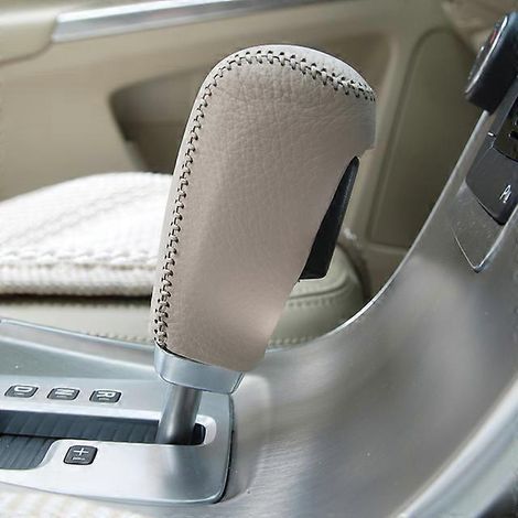 Étui de protection pour levier de vitesse en cuir véritable beige, cousu main, pour Volvo XC60 (2009-2012) automatique. Taille : beige. (1/4)