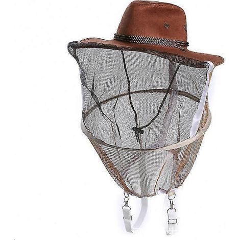 Chapeau d'apiculteur, chapeau de cowboy, voile en filet à abeilles, protection du visage et du cou, masque d'extérieur, visière de protection pour la tête et le visage, 1 pièce. (1/5)