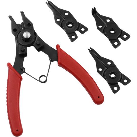 Ensemble de pinces à circlips polyvalentes portables Ensemble de pinces à circlips intéri et extéri avec 45° 90° 180° Interchangeable Tip Ring Remover (Rouge) (1/5)