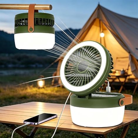Mineup Ventilateur De Camping, Lampe De Camping Avec Ventilateur, Campin Energie Solaire USB Rechargeable Avec 4 Modes D'éclairage, 3 Vitesses De Vent Pour Campin, Pêche, Voyage, Équipement D'urgence (1/5)