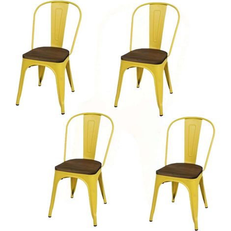 Lot de 4 chaises bistrot en bois et métal design vintage LIV (1/4)