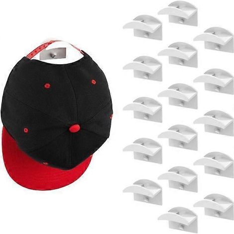 Filiyano-Porte-chapeaux adhésif mural, lot de 16 porte-chapeaux pour casquettes de baseball (blanc) (1/5)