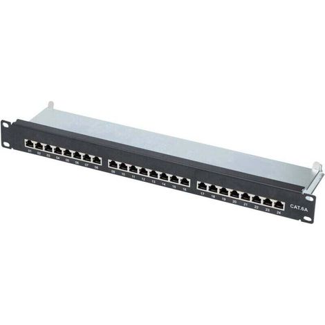 Panneau de brassage CAT6a 1U 24 ports – Compatible avec câbles RJ45, montage mural, norme ISO/IEC 11801, couleur noire (1/3)