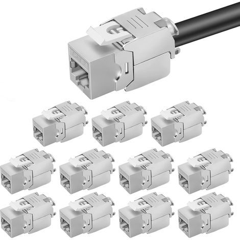 12x CAT 7 Keystone RJ45 Module LAN Plug Cable 10Gbps up to 1000MHz AWG 22-24 Toolless LSA Fully Shielded STP Integrated RJ45 Plug for Patch Panel and Network Enclosure (1/5)