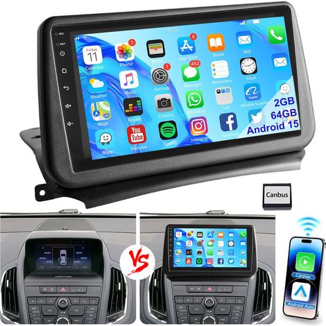 Autoradio 9" Android 15 32/64 Go GPS RDS BT CarPlay pour Opel Zafira Tourer C 2011-2016 - 2+64G