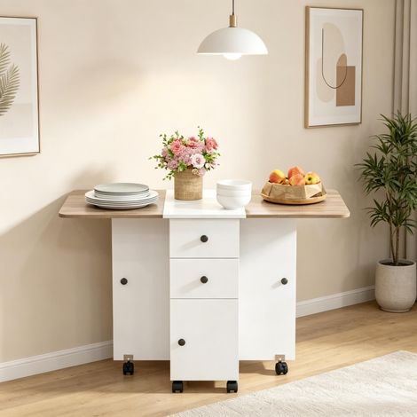 Table de salle à manger/table de cuisine pliante avec 2 plateaux rabattables, 2 tiroirs et 1 placard (uniquement avec 1 table de salle à manger) (1/5)