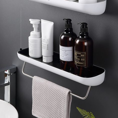 Étagère murale de rangement aérée, forte capacité, design moderne, pour salle de bain, noire (sans barre à serviettes) (1/5)