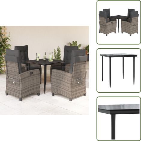 Sitzkissen - vidaXL 5-tlg. Garten-Essgruppe mit Kissen Grau Poly Rattan - Rückenkissen