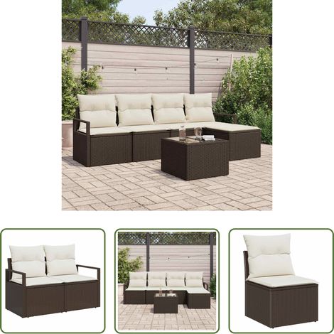 vidaXL Poly Rattan - Sofa Set mit Kissen 6 pcs Braun Poly Rattan (1/5)