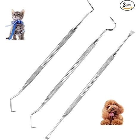 Lot de 3 outils de nettoyage pour dents d'animaux domestiques, en acier inoxydable, pour tartre et plaque dentaire, pour chiens et chats