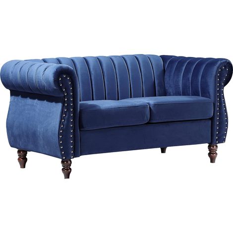 Divano Chesterfield 2 posti in Velluto Blu reale - TRUMBO