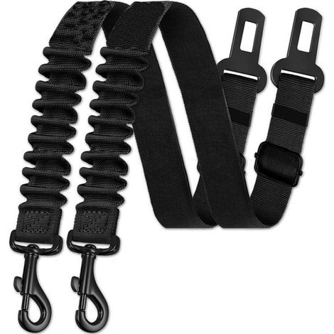Cinturón de seguridad ajustable de 2 piezas para perros con absorción de impactos,color negro (1/5)