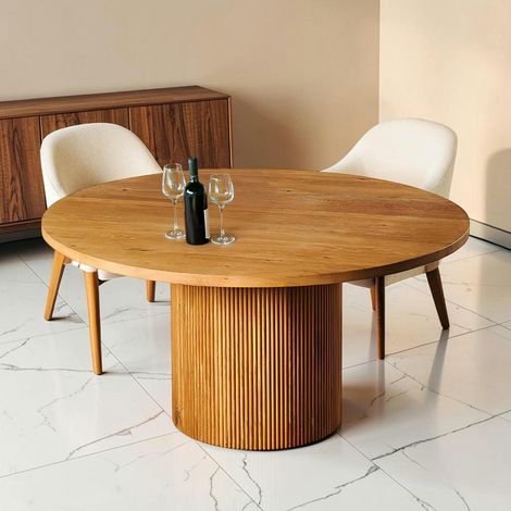 Table à manger ronde chêne clair pied rainuré Ø150 cm IENA (1/5)