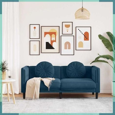 372640 Canapé avec coussins 2 places bleu velours (1/5)