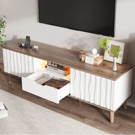 Meuble TV 160 cm avec LED et portes coulissantes OKMYHOME (1/5)