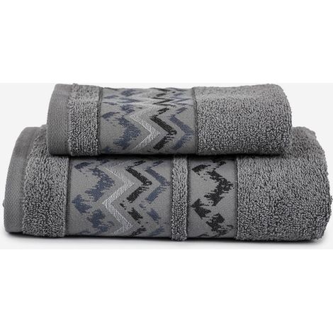Set asciugamani cotone 1+1 per viso e ospiti Acqualis - Grigio (1/3)